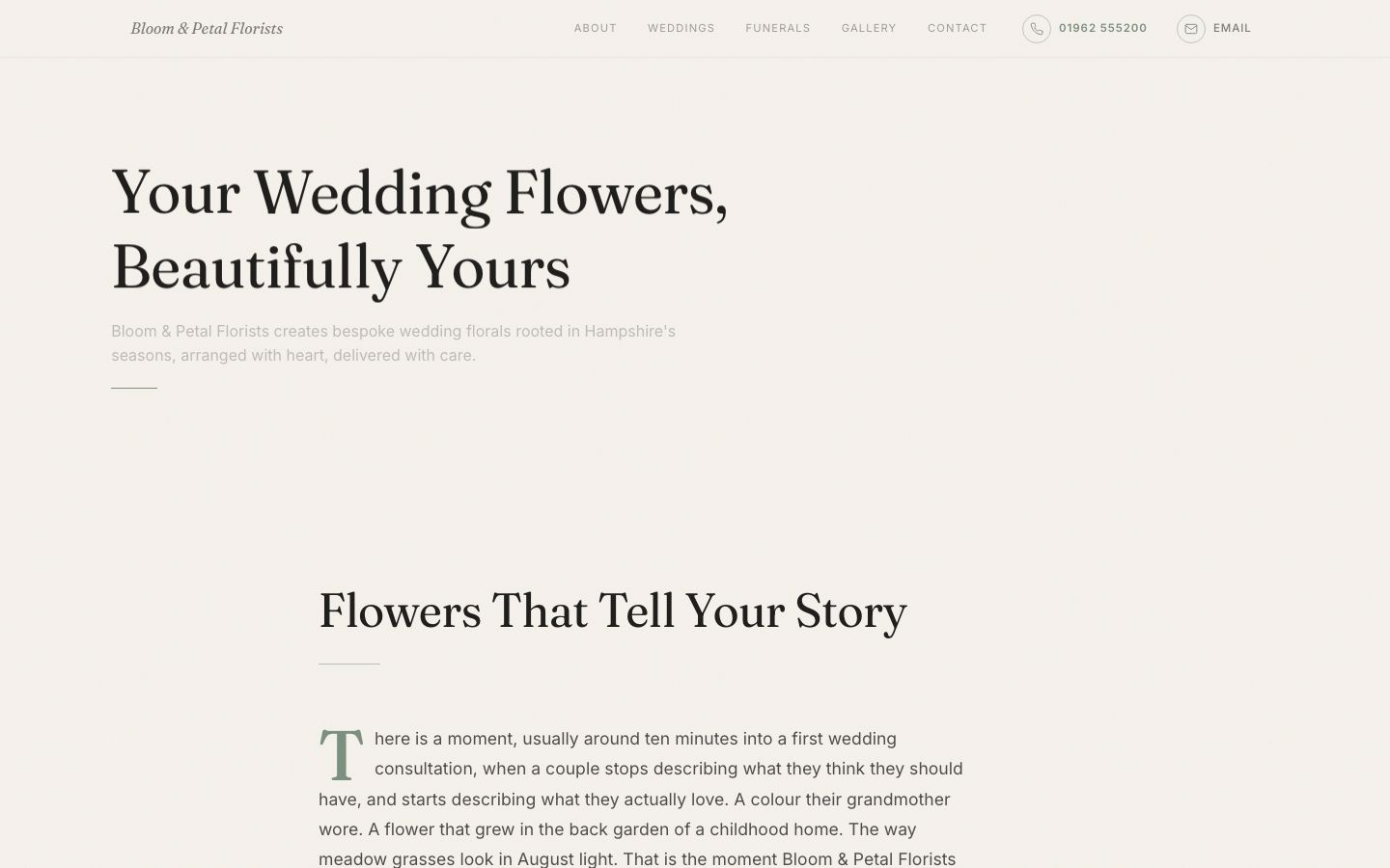 The new wedding flowers page, arrived designed and written